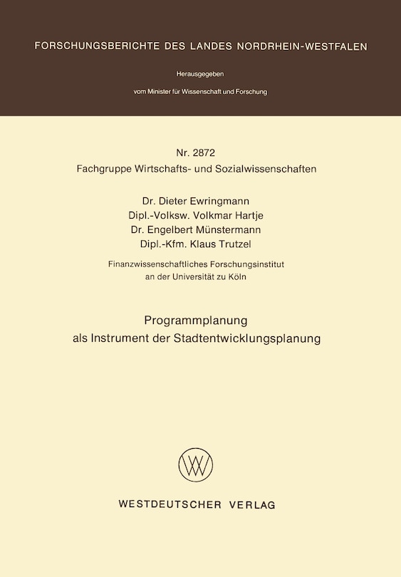 Front cover_Programmplanung als Instrument der Stadtentwicklungsplanung