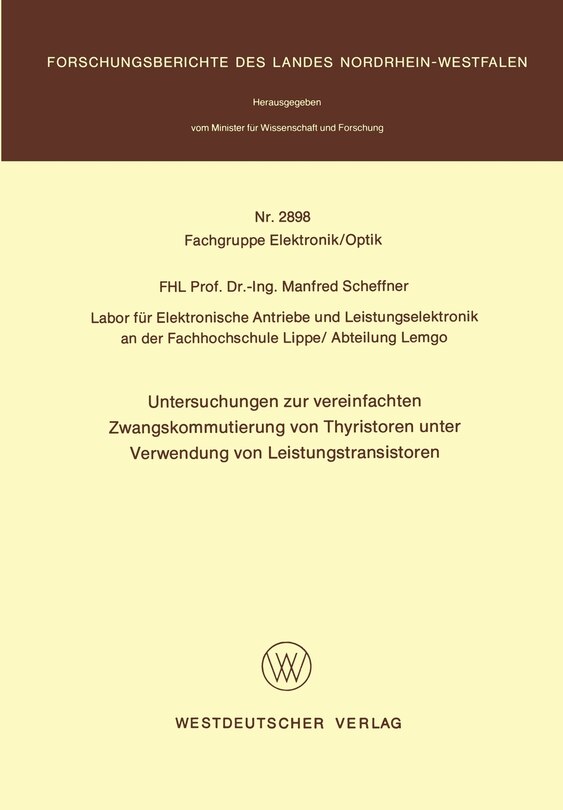 Front cover_Untersuchungen zur vereinfachten Zwangskommutierung von Thyristoren unter Verwendung von Leistungstransistoren