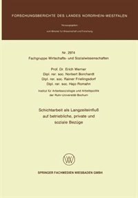 Couverture_Schichtarbeit als Langzeiteinfluß auf betriebliche, private und soziale Bezüge