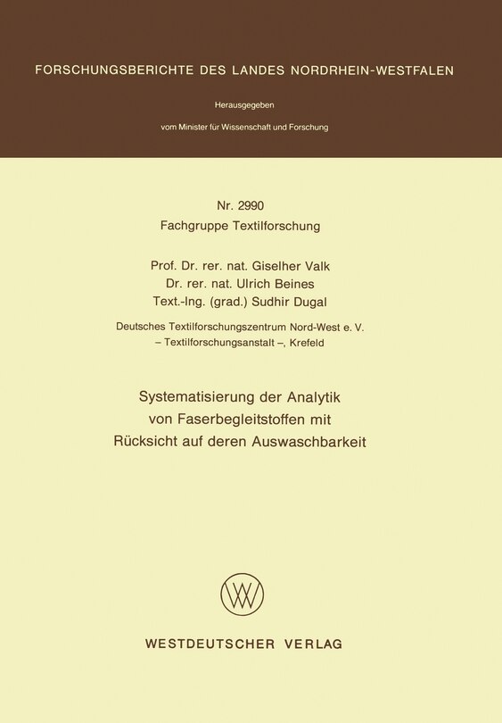 Front cover_Systematisierung der Analytik von Faserbegleitstoffen mit Rücksicht auf deren Auswaschbarkeit