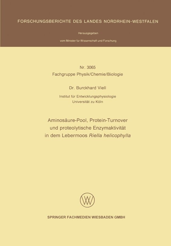 Front cover_Aminosäure-Pool, Protein-Turnover und proteolytische Enzymaktivität in dem Lebermoos Riella helicophylla
