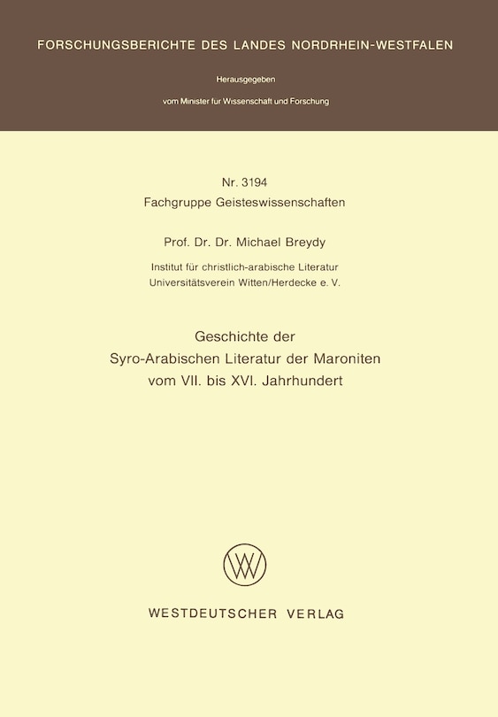Front cover_Geschichte der Syro-Arabischen Literatur der Maroniten vom VII. bis XVI. Jahrhundert
