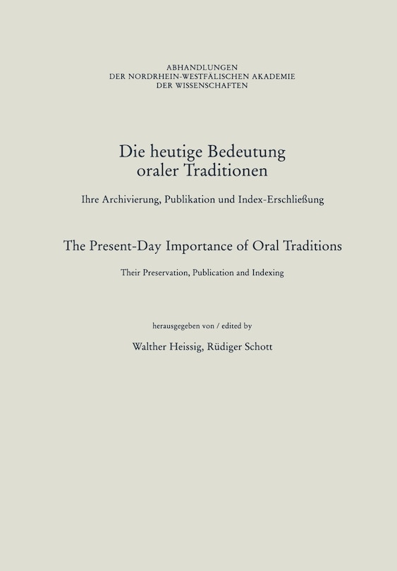 Front cover_Die heutige Bedeutung oraler Traditionen / The Present-Day Importance of Oral Traditions