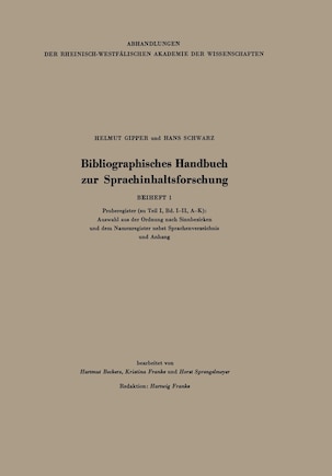 Bibliographisches Handbuch Zur Sprachinhaltsforschung: Beiheft 1