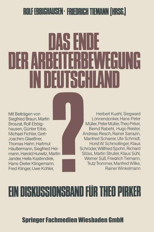 Front cover_Das Ende Der Arbeiterbewegung in Deutschland?