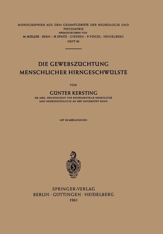 Front cover_Die Gewebszüchtung Menschlicher Hirngeschwülste