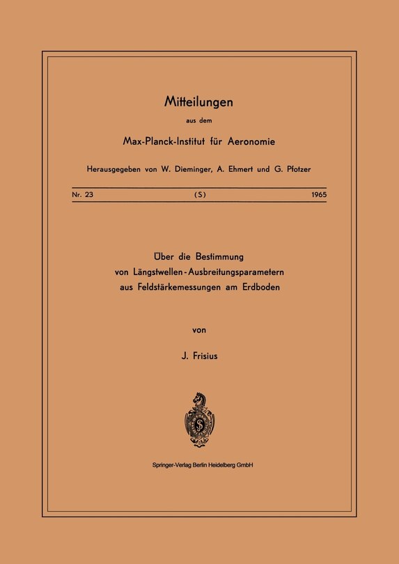 Front cover_Über die Bestimmung von Längstwellen-Ausbreitungsparametern aus Feldstärkemessungen am Erdboden