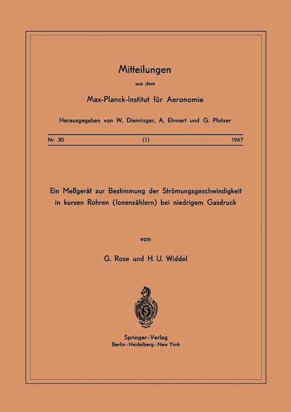Front cover_Ein Messgerät Zur Bestimmung Der Strömungsgeschwindigkeit In Kurzen Rohren ( Ionenzählern ) Bei Niedrigem Gasdruck