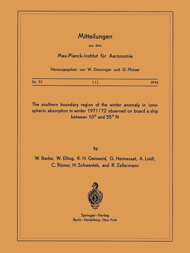 Couverture_The Southern Boundary Region of the Winter Anomaly in Ionospheric Absorption in Winter 1971/72 Observed on Board the Cargo Vessel Hanau of Hapag-Lloyd Moving Between 10° and 55° N