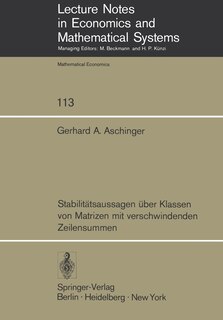 Front cover_Stabilitätsaussagen über Klassen von Matrizen mit verschwindenden Zeilensummen