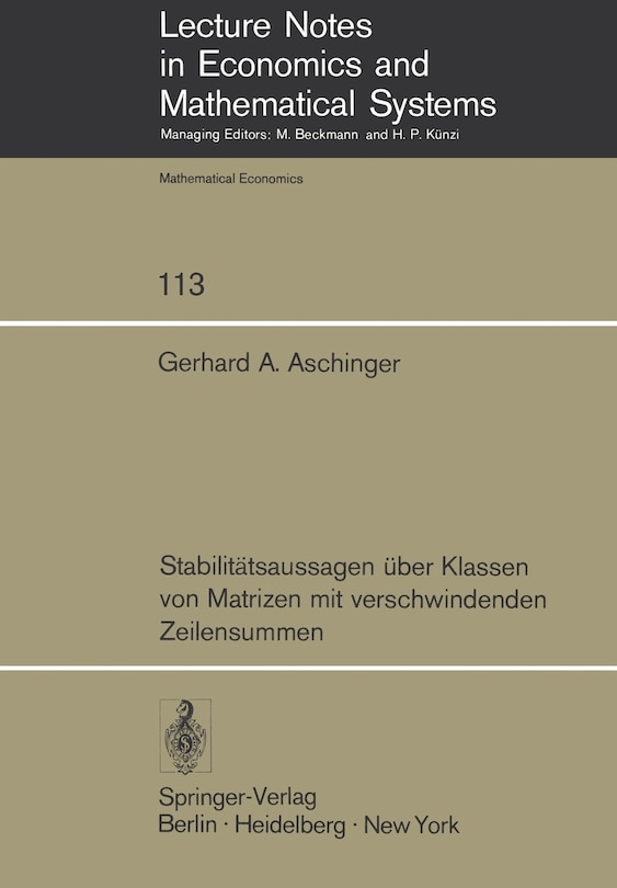 Front cover_Stabilitätsaussagen über Klassen von Matrizen mit verschwindenden Zeilensummen