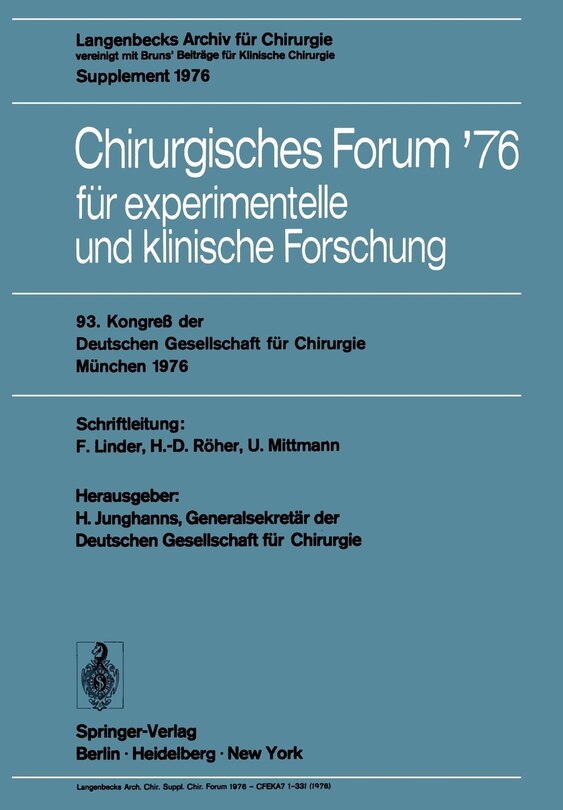 Front cover_Chirurgisches Forum '76 Für Experimentelle Und Klinische Forschung