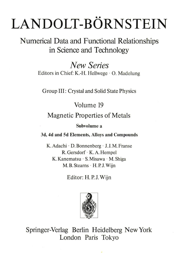 Front cover_3d, 4d, and 5d Elements, Alloys and Compounds / 3d-, 4d- und 5d-Elemente, Legierungen und Verbindungen