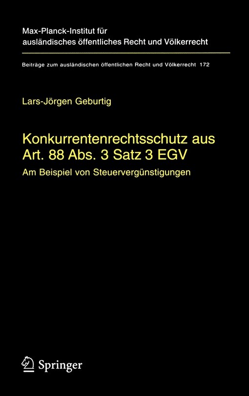 Front cover_Konkurrentenrechtsschutz aus Art. 88 Abs. 3 Satz 3 EGV