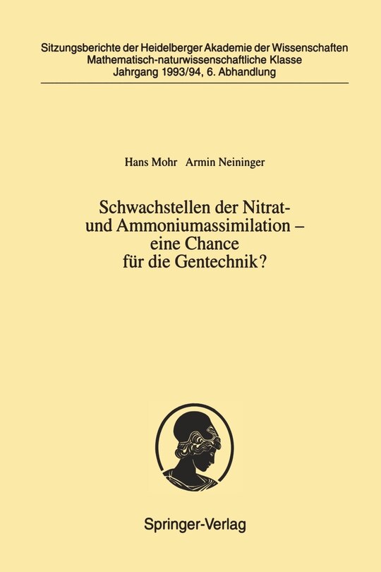 Front cover_Schwachstellen Der Nitrat- Und Ammoniumassimilation -- Eine Chance Für Die Gentechnik?