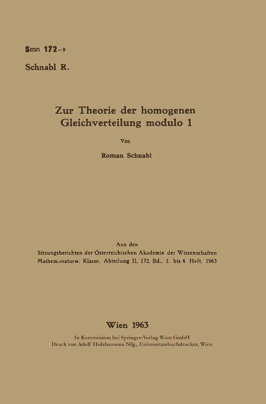 Couverture_Zur Theorie der homogenen Gleichverteilung modulo 1