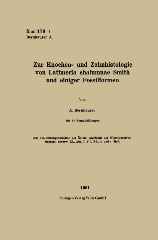 Couverture_Zur Knochen- und Zahnhistologie von Latimeria chalumnae Smith und einiger Fossilformen