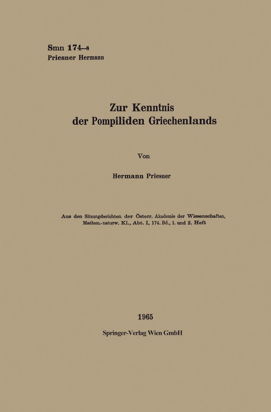 Front cover_Zur Kenntnis der Pompiliden Griechenlands