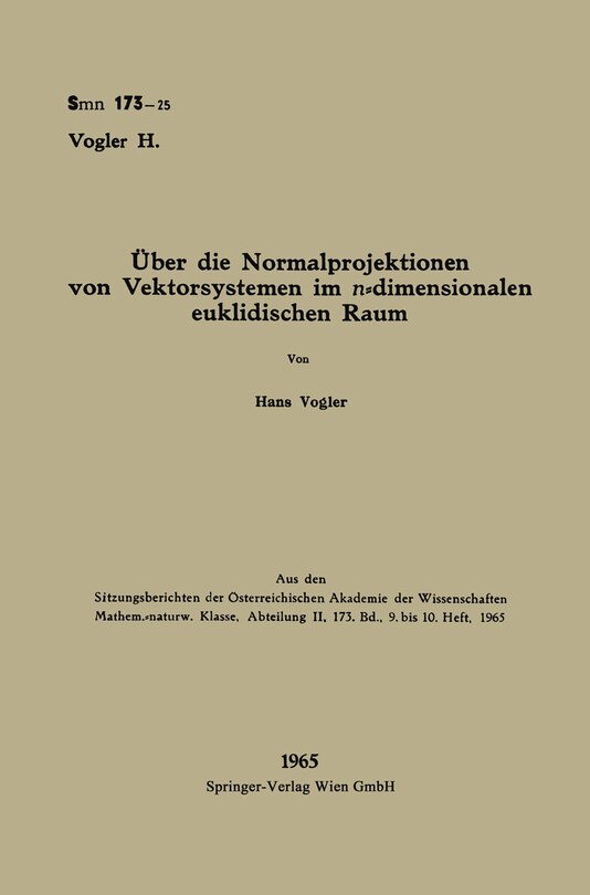 Couverture_Über die Normalprojektionen von Vektorsystemen im n-dimensionalen euklidischen Raum