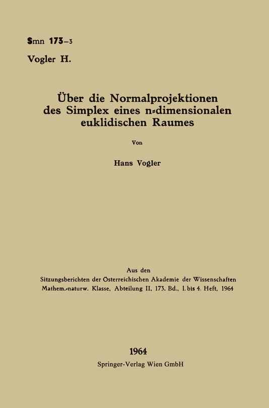 Front cover_Über die Normalprojektionen des Simplex eines n-dimensionalen euklidischen Raumes