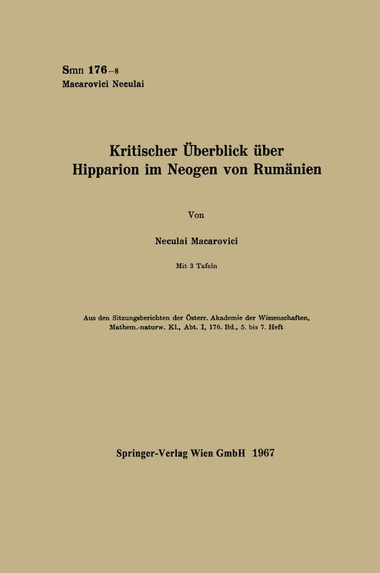 Front cover_Kritischer Überblick über Hipparion im Neogen von Rumänien