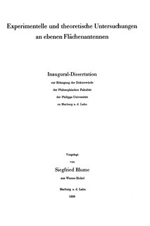 Front cover_Experimentelle und theoretische Untersuchungen an ebenen Flächenantennen