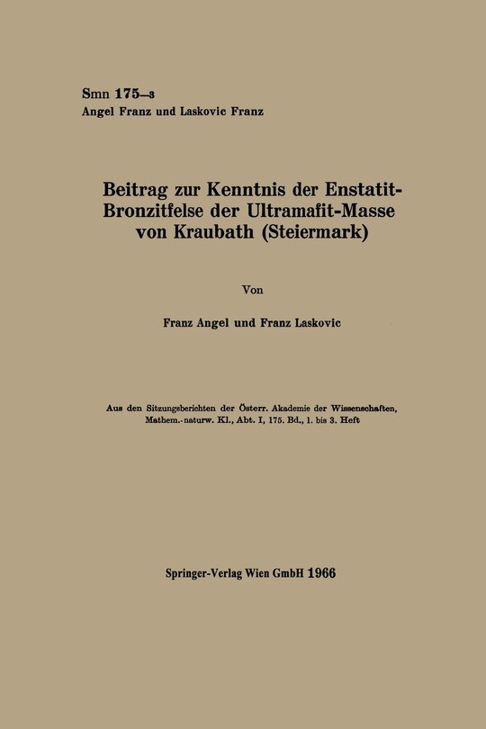 Front cover_Beitrag zur Kenntnis der Enstatit-Bronzitfelse der Ultramafit-Masse von Kraubath (Steiermark)