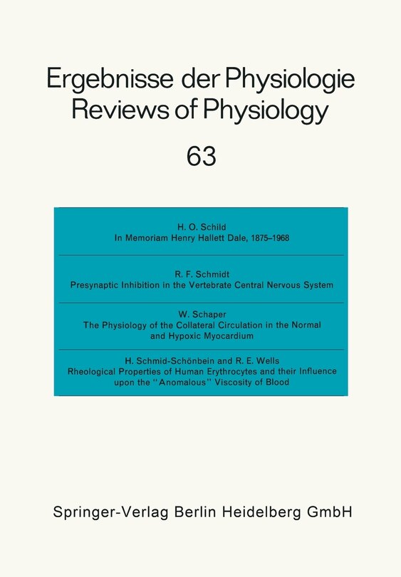 Front cover_Ergebnisse der Physiologie / Reviews of Physiology