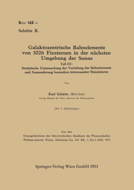 Front cover_Galaktozentrische Bahnelemente von 1026 Fixsternen in der nächsten Umgebung der Sonne