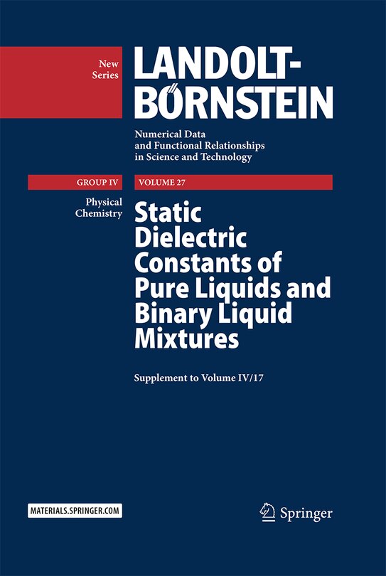 Front cover_Static Dielectric Constants of Pure Liquids and Binary Liquid Mixtures