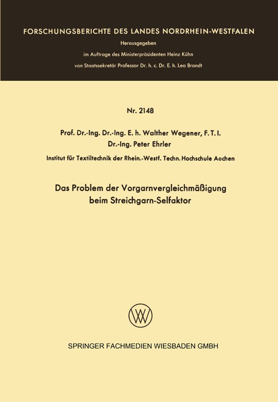 Couverture_Das Problem der Vorgarnvergleichmäßigung beim Streichgarn-Selfaktor