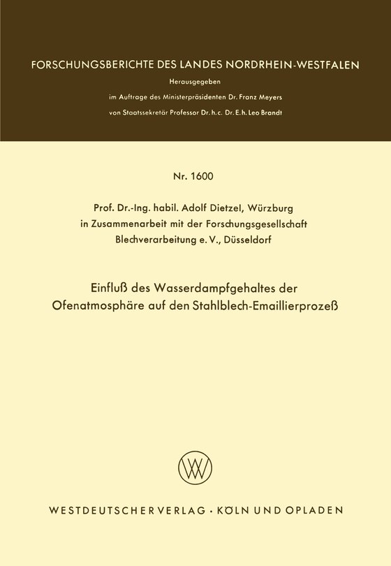 Front cover_Einfluß des Wasserdampfgehaltes der Ofenatmosphäre auf den Stahlblech-Emaillierprozeß