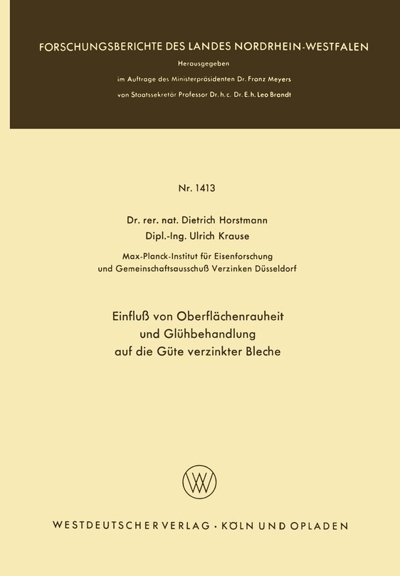 Front cover_Einfluß von Oberflächenrauheit und Glühbehandlung auf die Güte verzinkter Bleche