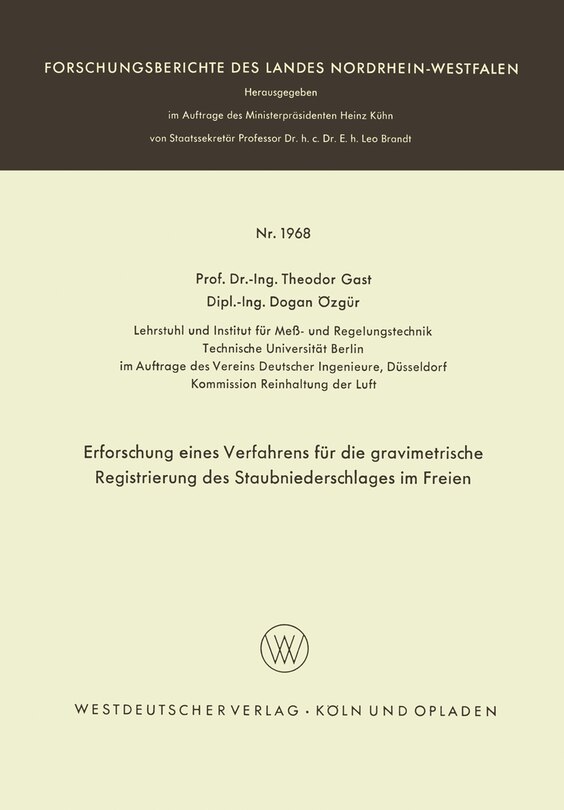 Front cover_Erforschung eines Verfahrens für die gravimetrische Registrierung des Staubniederschlages im Freien