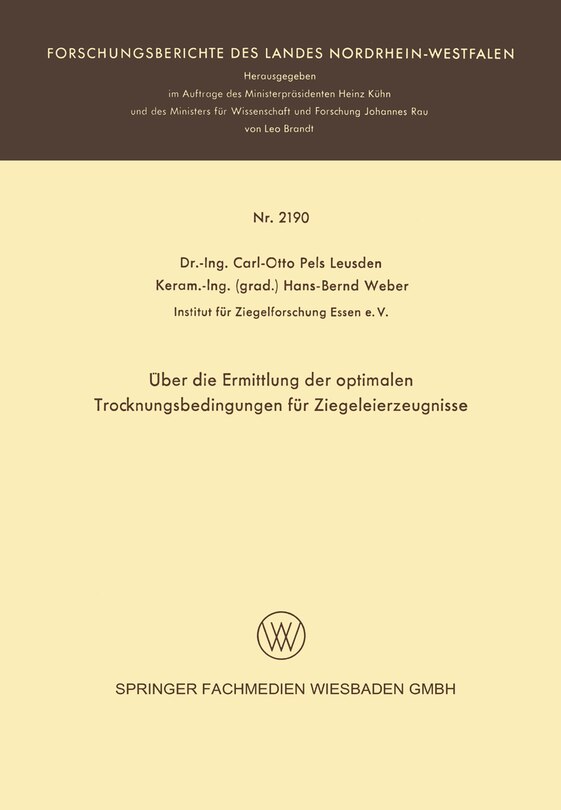 Front cover_Über die Ermittlung der optimalen Trocknungsbedingungen für Ziegeleierzeugnisse
