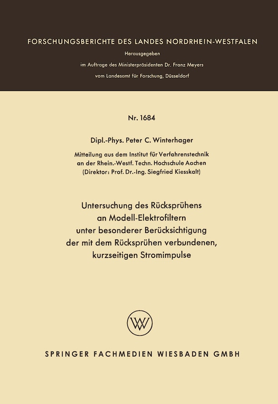 Couverture_Untersuchung des Rücksprühens an Modell-Elektrofiltern unter besonderer Berücksichtigung der mit dem Rücksprühen verbundenen, kurzseitigen Stromimpulse