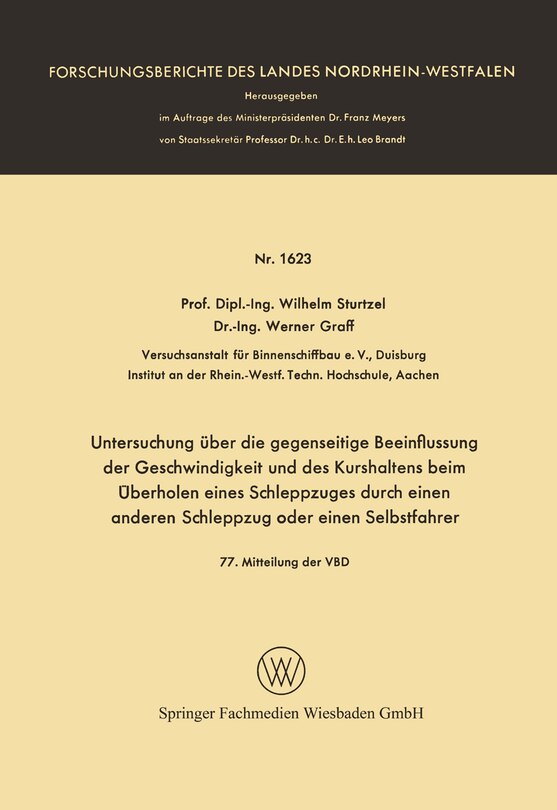 Couverture_Untersuchung über die gegenseitige Beeinflussung der Geschwindigkeit und des Kurshaltens beim Überholen eines Schleppzuges durch einen anderen Schleppzug oder einen Selbstfahrer