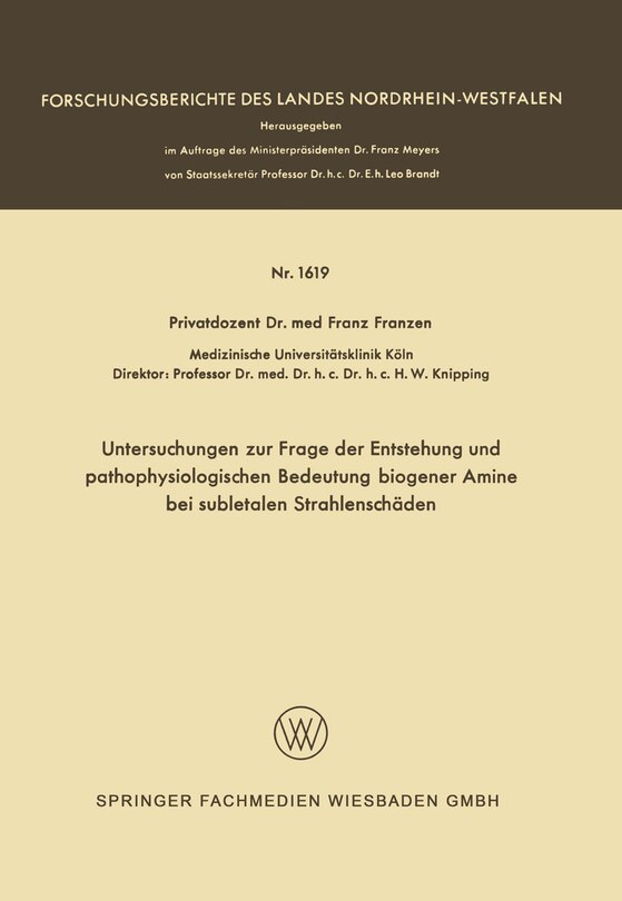 Couverture_Untersuchungen zur Frage der Entstehung und pathophysiologischen Bedeutung biogener Amine bei subletalen Strahlenschäden