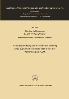 Couverture_Versuchseinrichtung und Versuche zur Erholung eines austenitischen Stahles nach plastischer Verformung bei 4,2° K