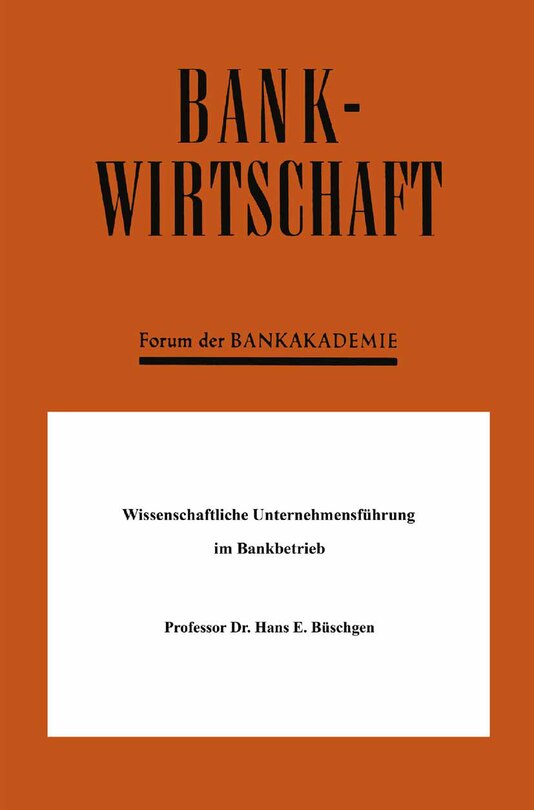 Front cover_Wissenschaftliche Unternehmensführung im Bankbetrieb