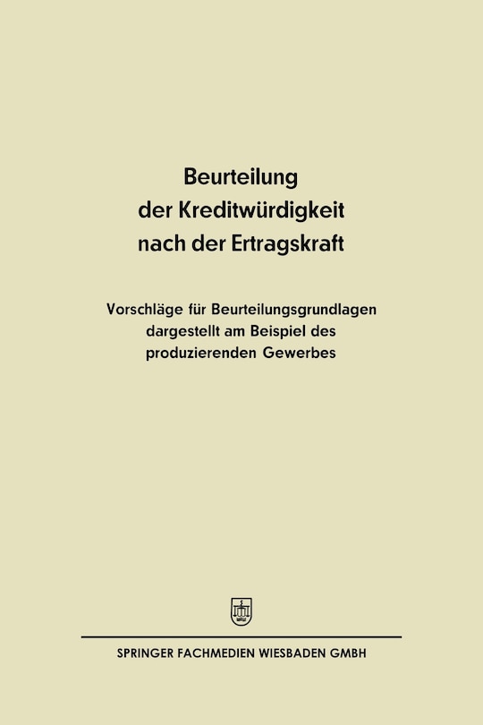 Front cover_Beurteilung der Kreditwürdigkeit nach der Ertragskraft