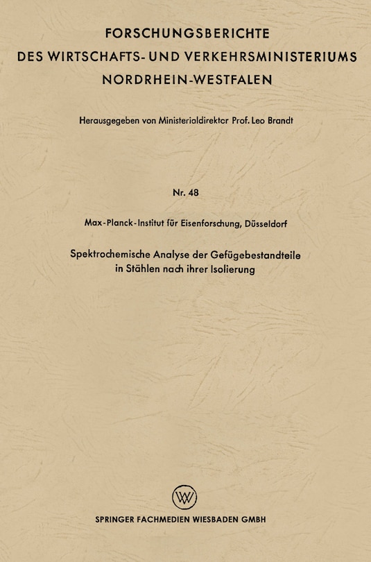 Front cover_Spektrochemische Analyse der Gefügebestandteile in Stählen nach ihrer Isolierung