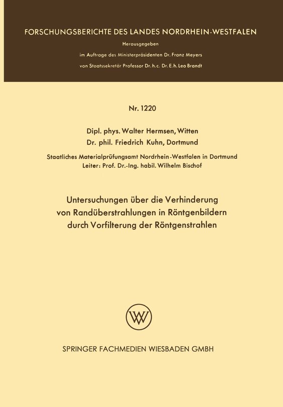 Front cover_Untersuchungen über die Verhinderung von Randüberstrahlungen in Röntgenbildern durch Vorfilterung der Röntgenstrahlen