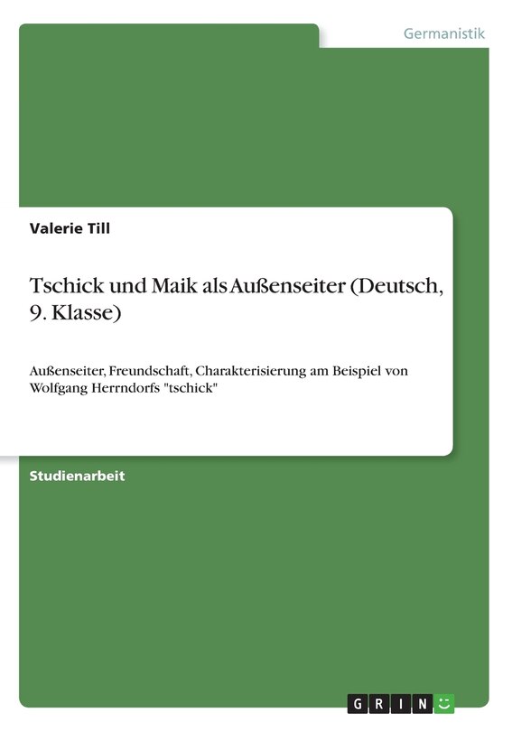 Front cover_Tschick und Maik als Außenseiter (Deutsch, 9. Klasse)