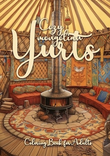 Front cover_Cozy mongolian Yurts Coloring Book for Adults
