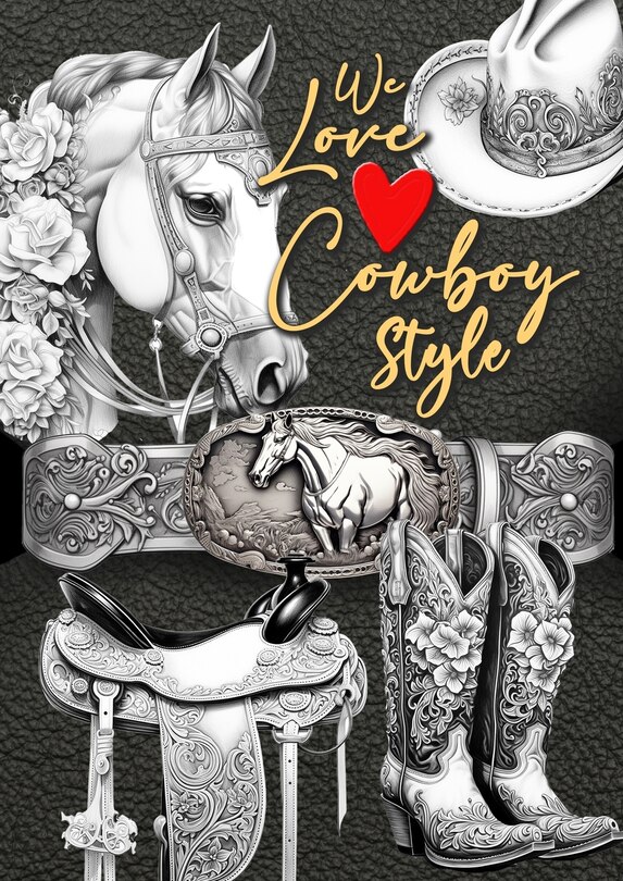 Front cover_We love Cowboy Style Coloring Book for Adults