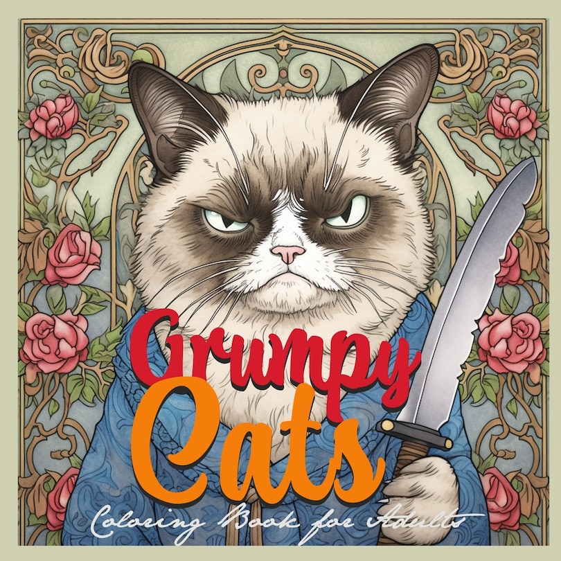 Front cover_Grumpy Cats Grayscale Coloring Book for Adults