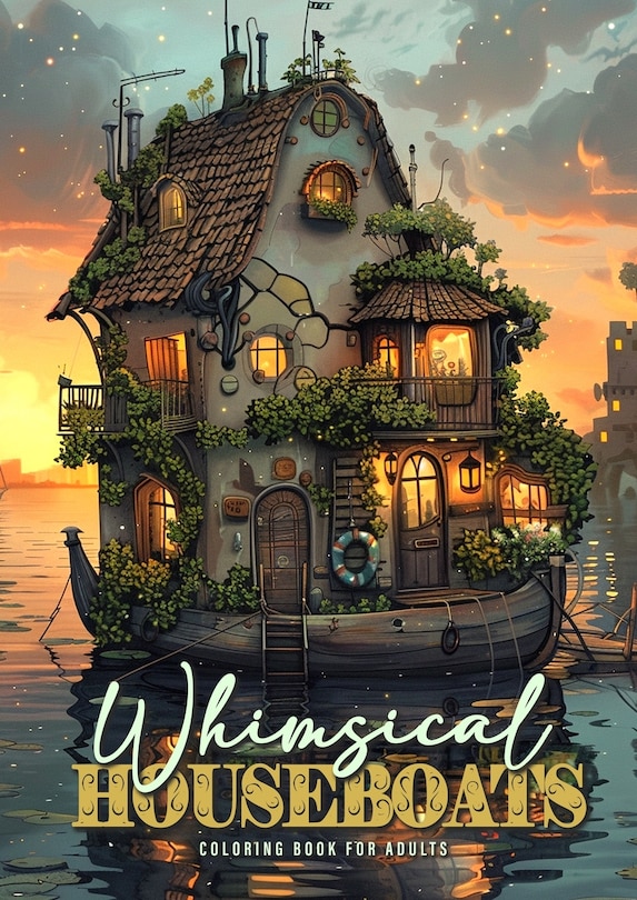 Front cover_Whimsical Houseboats Coloring Book for Adults