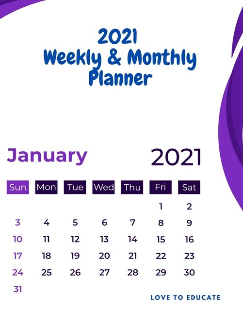 Front cover_2021 Weekly & Monthly Planner - Weekly Planner And Monthly Planner 2021 For January To December - Glossy Cover