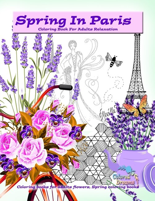 Front cover_Spring in Paris coloring book for adults relaxation